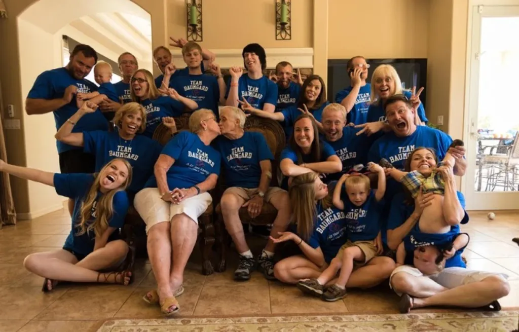 Family reunion in matching tees